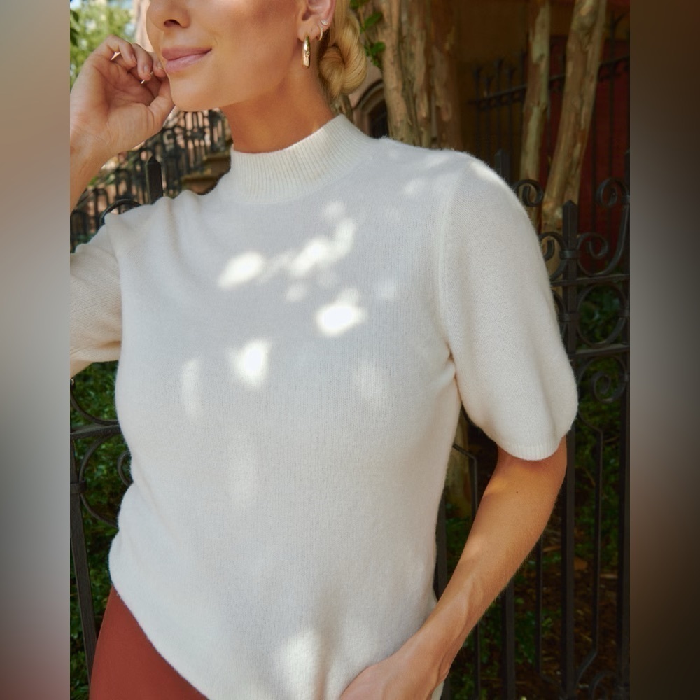 Abercrombie & Fitch Merino Wool-Blend Short-Sleeve Mockneck Sweater